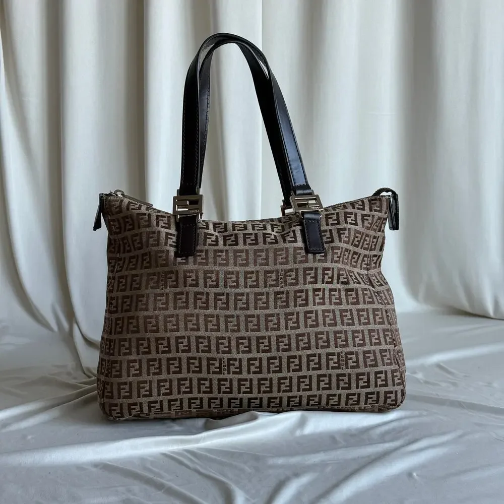 Fendi Zucchino FF Tote - Brown Canvas, Leather Straps, 2004 VTG